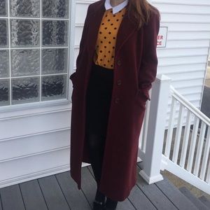 Burgundy Marvin Richards Full Length Wool Coat
